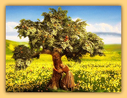 Die Goldmarie schttelt den Apfelbaum